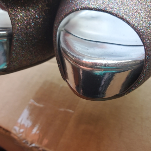 Guess alcott peep toe sandal heel size 8 silver sparkle - Picture 6 of 9